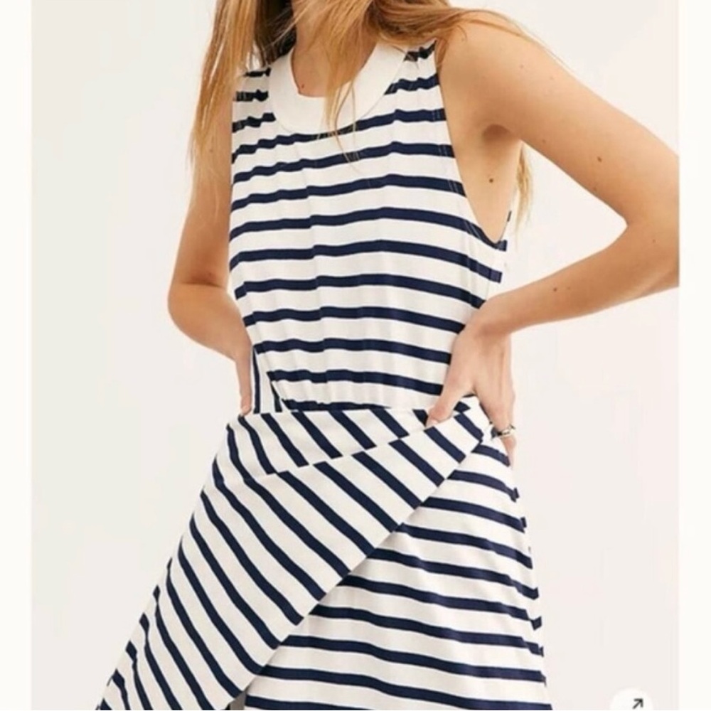 Free People Capri Midi Dress, Dark Navy stripes